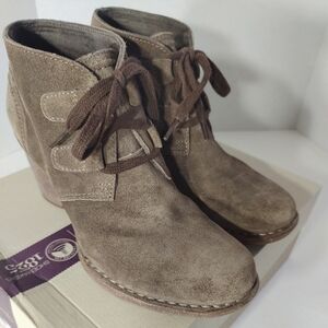 CLARKS Taupe Suede Lace Up Booties